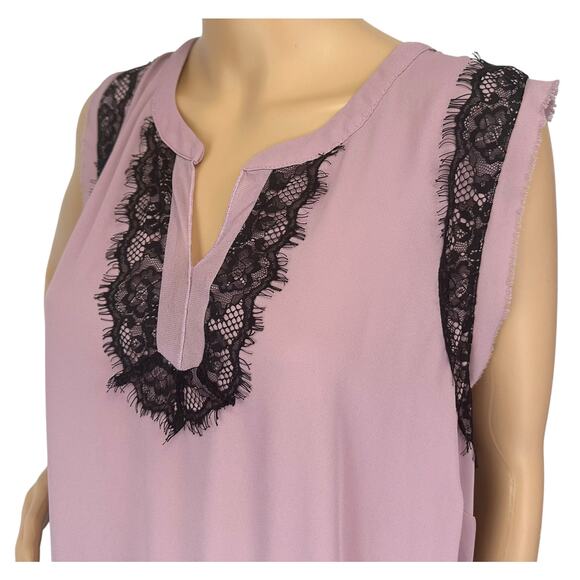2/$15 Lane Bryant Chiffon Lace Tiered Tunic Top Mauve Sleeveless 3X Plus Size 24 - Picture 5 of 10